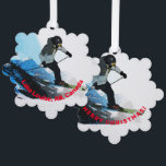 Livin' It! - Abfahrtskier Ornament Karte<br><div class="desc">Ein begeisterter Skifahrer ist in seinem Element die Berge rund um den Lake Louise im Banff National Park,  Kanada.</div>