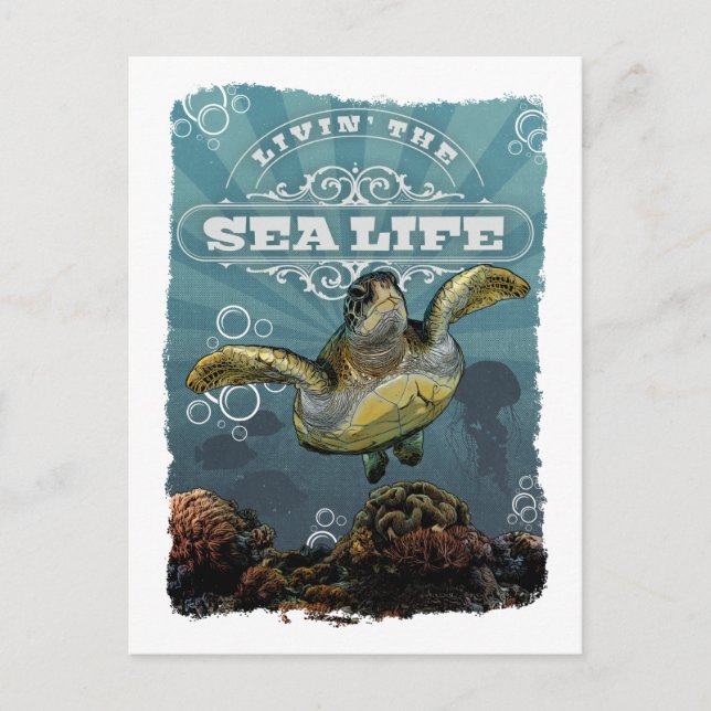 Livin' Sea Life Schildkröte Postkarte (Vorderseite)