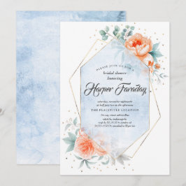 Living Coral and Dusty Blue Floral Brautparty Einladung