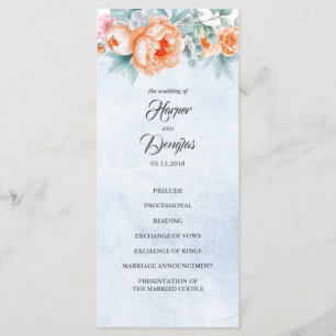 Living Coral Floral Elegante Hochzeitsprogramme Programm