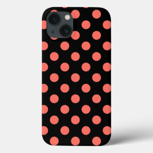 Living coral polka dots on black Case-Mate iPhone Case-Mate iPhone Hülle