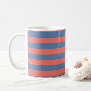 Lıving Coral und Pacific blue Horizontale Linien Kaffeetasse