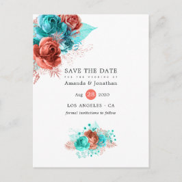 Living Coral und Türkis Wedding Save the Date Ankündigungspostkarte