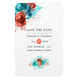 Living Coral und Türkis Wedding Save the Date Magnet