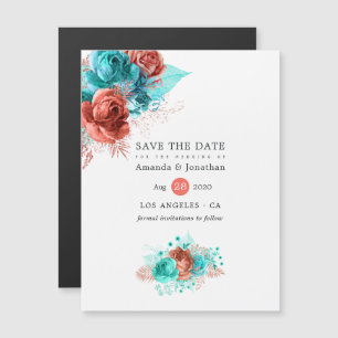 Living Coral und Türkis Wedding Save the Date Magneteinladung