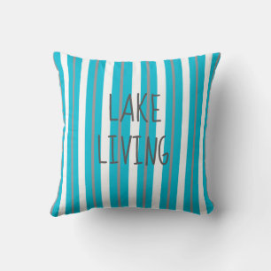 Living Lake Turquoise Grau White Strip Kissen