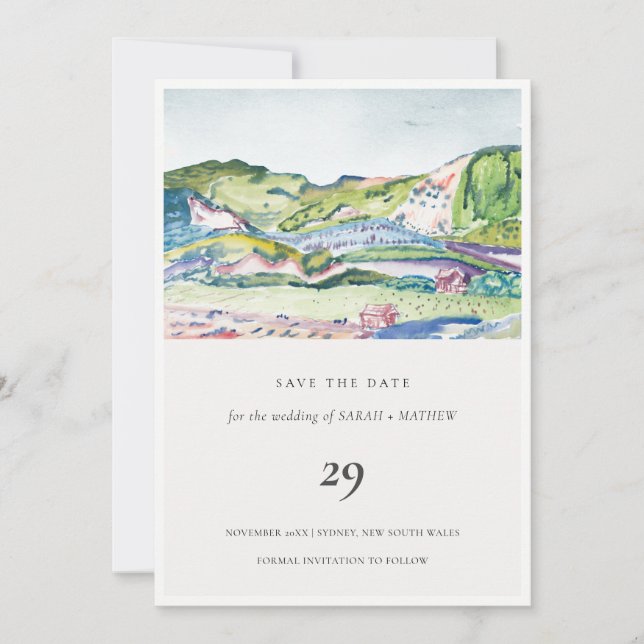 Living Mountain Scape Blush Save the Date Card Dankeskarte (Vorderseite)