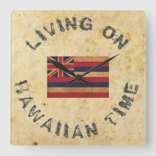 LIVING ON HAWAIIAN TIME LARGE CLOCK QUADRATISCHE WANDUHR