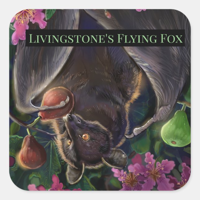 Livingstone Flying Fox Quadratischer Aufkleber (Vorderseite)