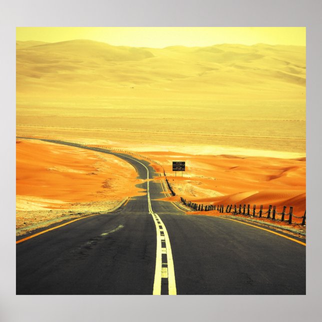 Liwa Oasis Asphalt Road, Dunes. Poster (Vorne)