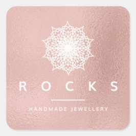 Liz Mandala Pink Rose Gold Metallic White 1 Quadratischer Aufkleber