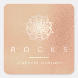Liz Mandala Pink Rose Gold Metallic White 3 Quadratischer Aufkleber