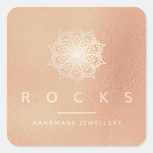 Liz Mandala Pink Rose Gold Metallic White 3 Quadratischer Aufkleber