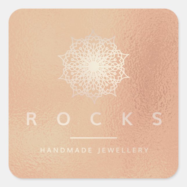 Liz Mandala Pink Rose Gold Metallic White 3 Quadratischer Aufkleber (Vorderseite)