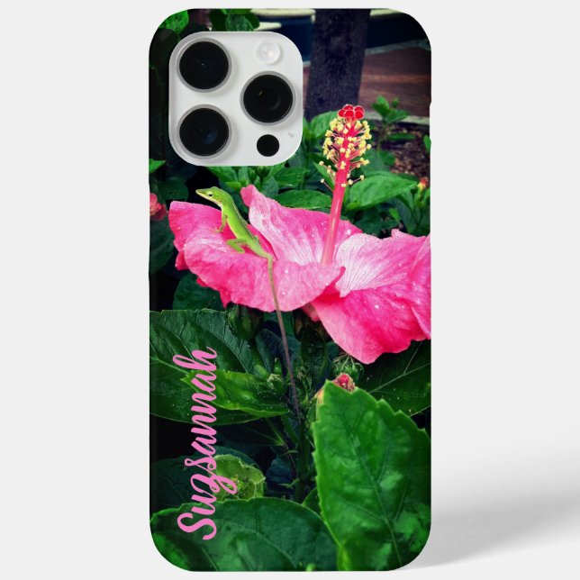 Lizard auf rosa tropischen Hibiskus Blume Custom Case-Mate iPhone Hülle (Rückseite)