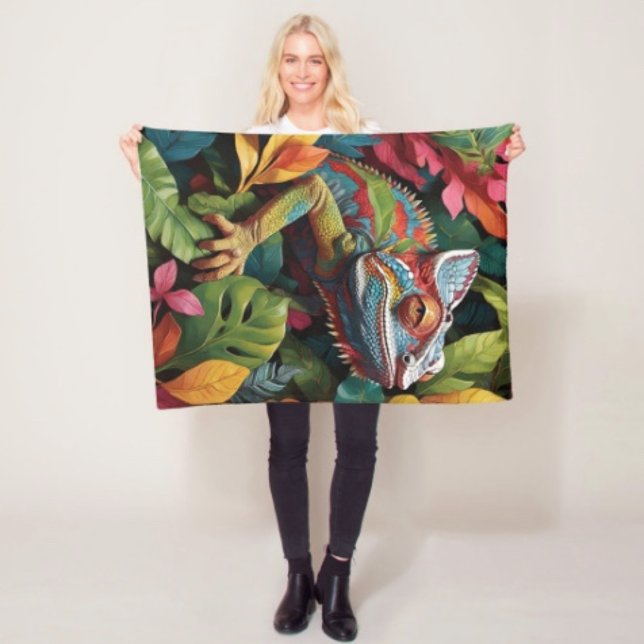 Lizard Blätter & Colour Fleece Blanket (Colourful Lizard Tropical Jungle Art blanket - soft and colourful available  in 3 different sizes.)