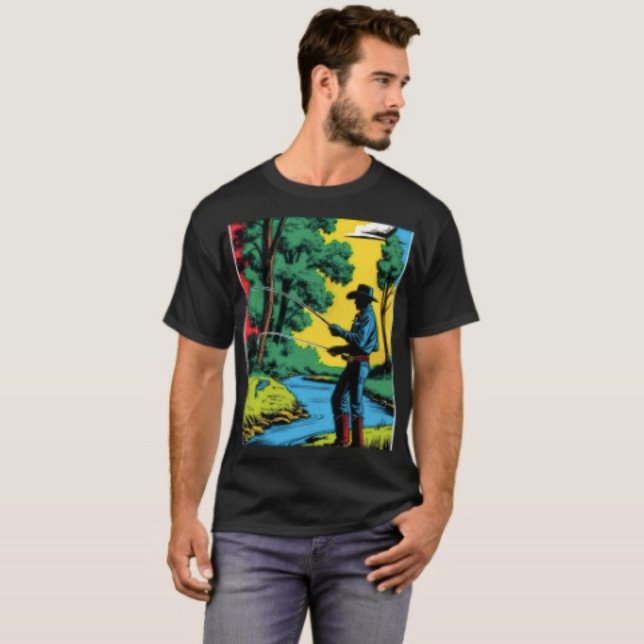 Lizard-Blätter und Farbe T-Shirt ( Retro Cowboy Fishing Riverside Scene T-Shirt for Men Aesthetic Custom Black Tee
)