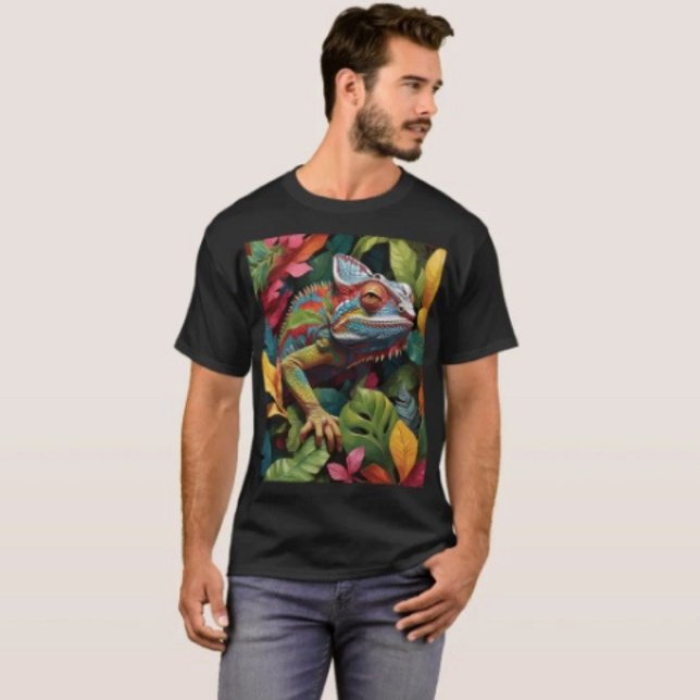 Lizard-Blätter und Farbe T-Shirt ( Colourful Lizard Tropical Jungle Art Graphic T-Shirt  100%  cotton unisex standard fit. 
)