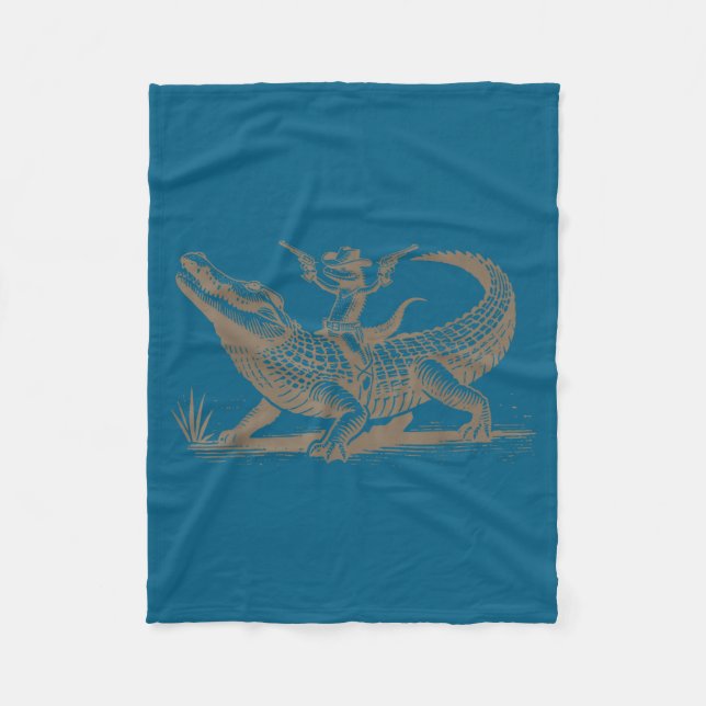 Lizard Cowboy Riding Crocodile Alligator Western A Fleecedecke (Vorderseite)