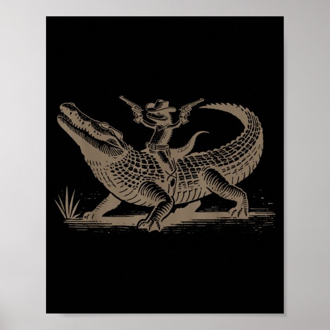 Lizard Cowboy Riding Crocodile Alligator Western A Poster (Vorne)