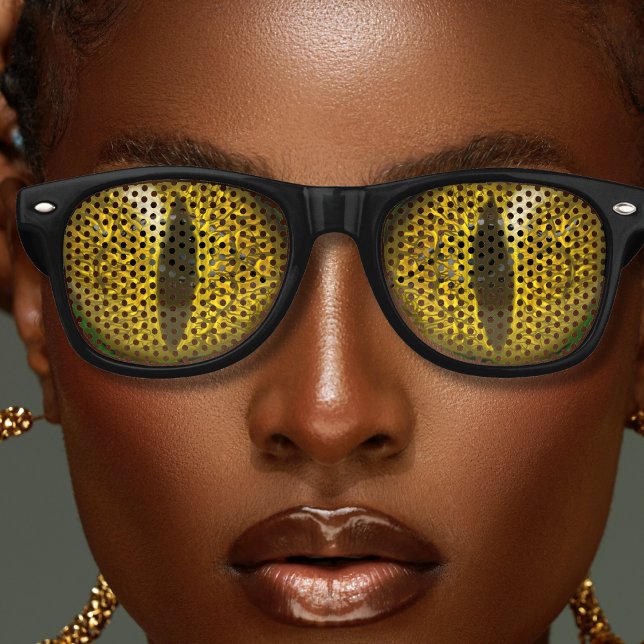 Lizard Reptile Reptilien leuchten Augen schwarz &  Partybrille (yellow slit eyes lizard snake eye retro sunglasses)