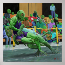 Lizard Warrior Wrestling Sport Fantasy Art Print Poster