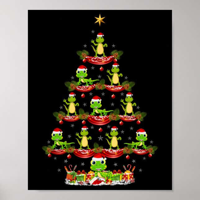Lizard Xmas Lighting Santa Lizard Weihnachtsbaum Poster (Vorne)