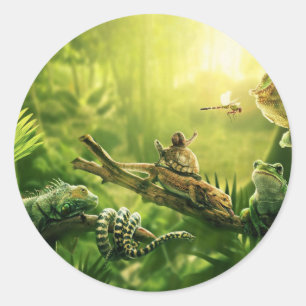 Lizards Frogs Jungle Reptiles Landschaft Runder Aufkleber