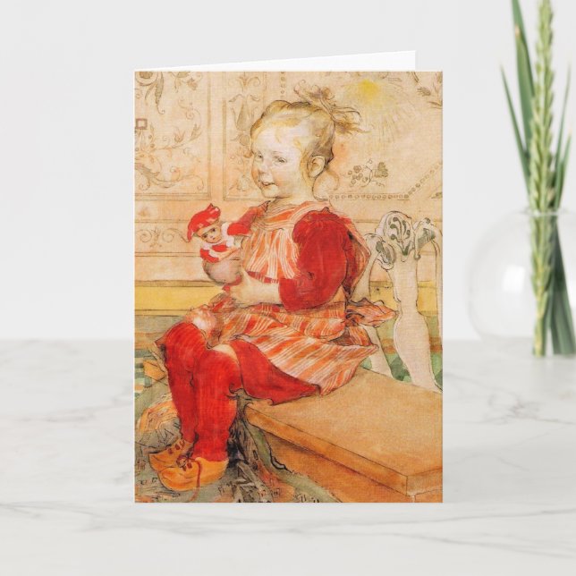 Lizbeth, das eine Puppe hält Feiertagskarte (Vorderseite)