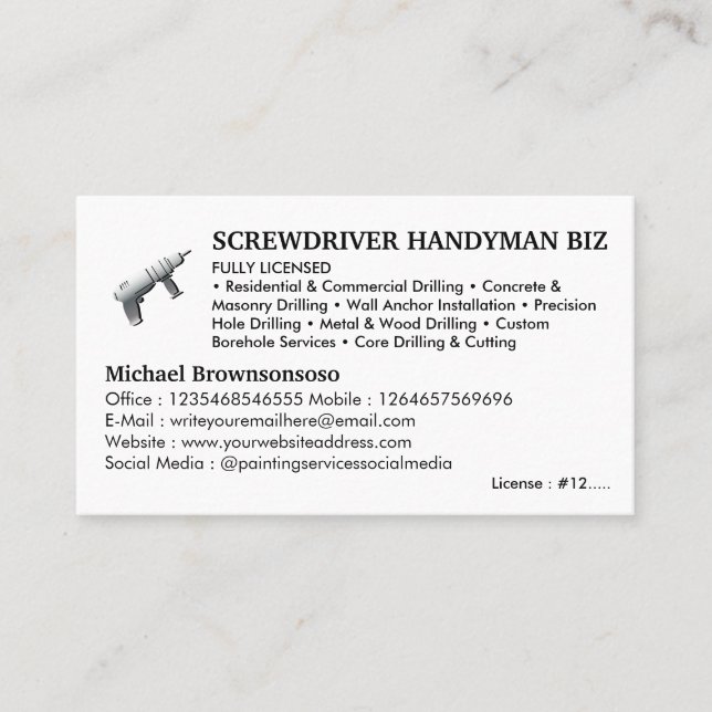 Lizenzierter Handwerker Visitenkarte (Vorderseite)