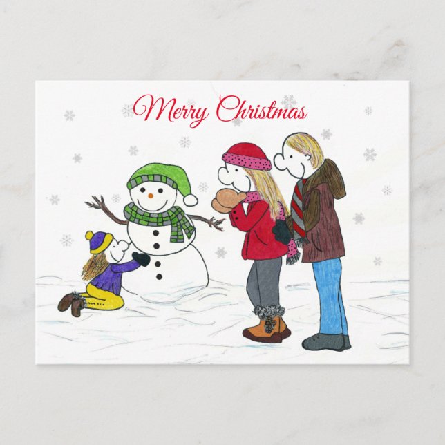 Lizzy's People Snowman Spaß Weihnachts Postkarte (Vorderseite)