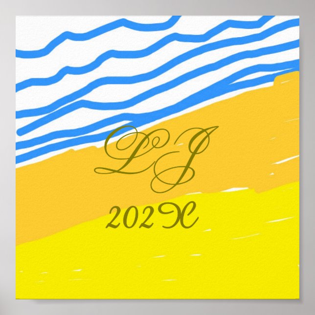 LJ Monogram Elegant Modern Beach Wedding Poster (Vorne)