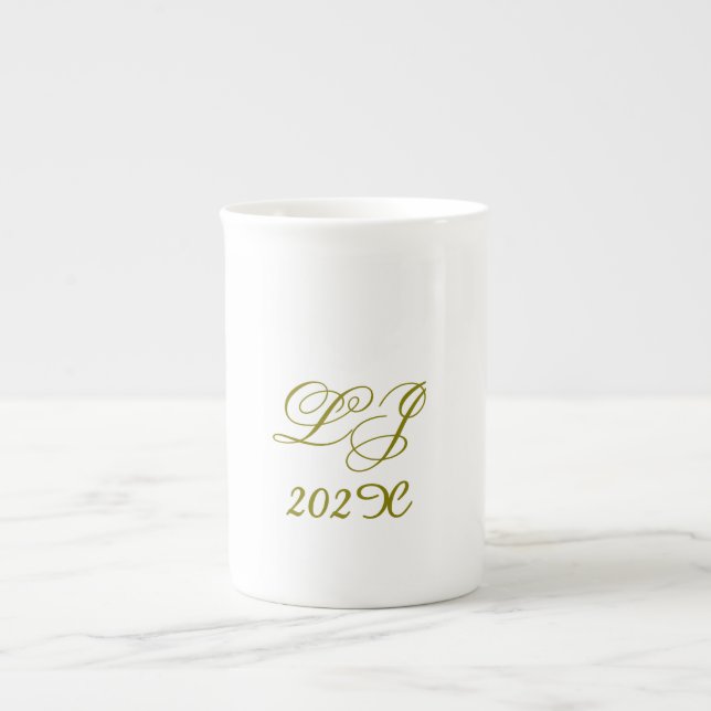 LJ Monogram Elegant Moderne Hochzeit Prozellantasse (Vorderseite)