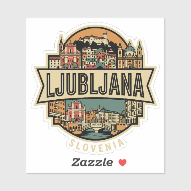 Ljubljana Slovenia Skyline Vintage Travel Badge  Aufkleber (Blatt)