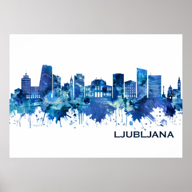Ljubljana Slovenien Skyline Blue Poster (Vorne)