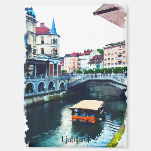 Ljubljana Slovenien Watercolor Vintage Travel Magnet