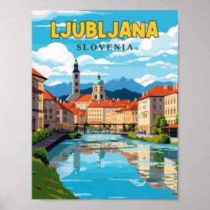 Ljubljana Slovenije Vintage Illustration Poster
