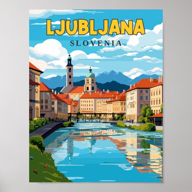 Ljubljana Slovenije Vintage Illustration Poster (Vorne)