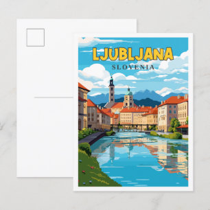 Ljubljana Slovenije Vintage Illustration Postkarte