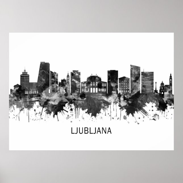 Ljubljana Slovenskyline BW Poster (Vorne)
