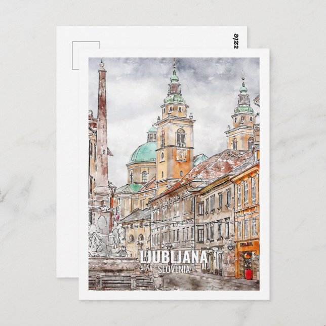Ljubljana Slowenien Bekannte Wasserfarbskizze für  Postkarte (Vorne/Hinten)