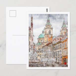 Ljubljana Slowenien Berühmte Reise Wasserfarben Sk Postkarte