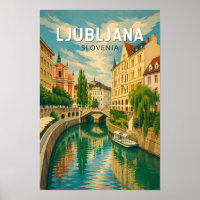 Ljubljana Slowenien Illustration Reise Kunst Vinta