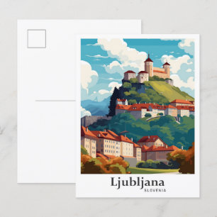 Ljubljana Slowenien Reiseportrait Illustration Postkarte