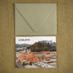 Ljubljana Slowenien Stadt Aussicht Postkarte<br><div class="desc">Schöne Abbildung der Hauptstadt Sloweniens Ljubljana mit all seinen historischen Gebäude und Sehenswürdigkeiten. Diese stilvolle Postkarte des beliebten europäischen Reiseziels können Sie individuell gestalten.</div>