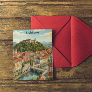 Ljubljana Slowenien Vintage Reise Stadtansicht Postkarte