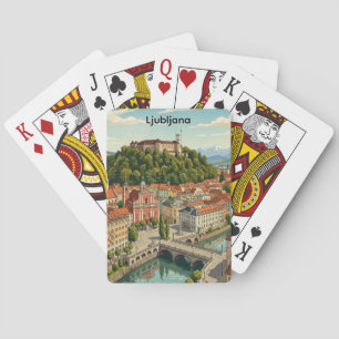 Ljubljana Slowenien Vintage Reise Stadtansicht Spielkarten