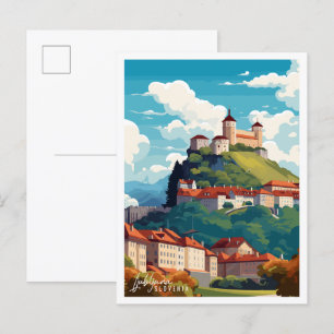 Ljubljana Slowenien Vintage-Reiseillustration Postkarte