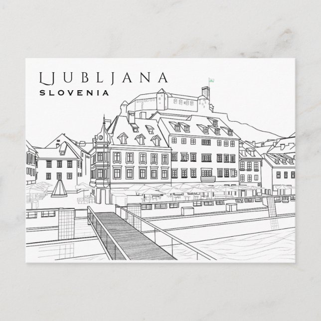 Ljubljana Zeichnend Postkarte (Vorderseite)