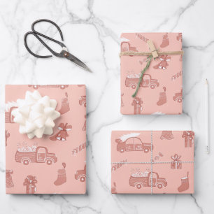 LKW Bells Muster Rose Pink Weihnachten Geschenkpapier Set